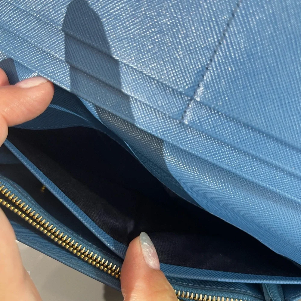 PRADA Blue Bow Saffiano Leather Wallet - Picture 15 of 17